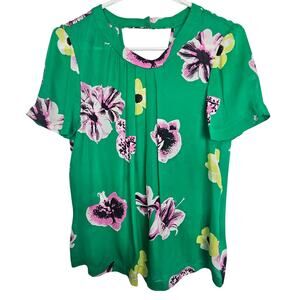 J. Crew Womens Floral Silk Blouse Sz 6 Kelly Green Garden Party Romantic Preppy
